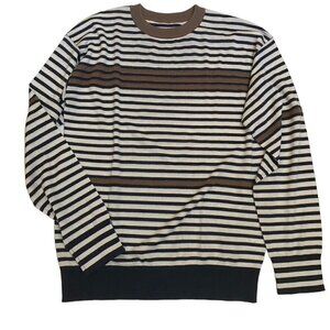 Silk Cashmere Sweater Stripe Beading Pullover Crew Neck Sz Med Cream Brown